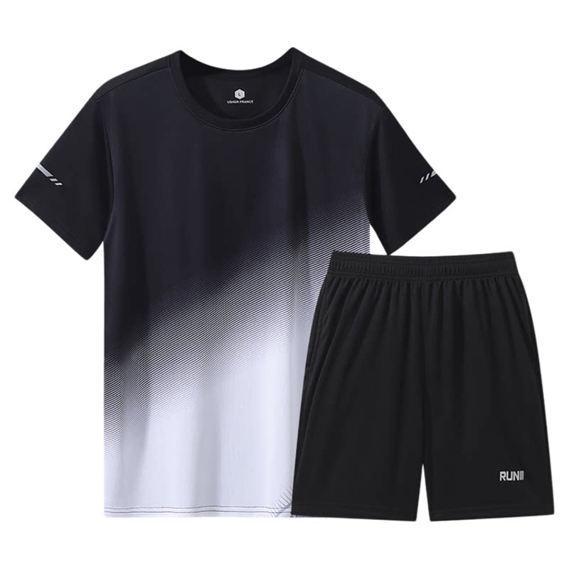 渐变新款运动套装男女夏季圆领