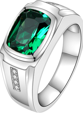 纯银绿宝石戒指男免费翻新可刻字