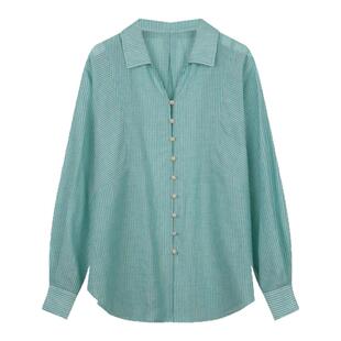 solighter 法式复古条纹薄款防晒衬衫女夏季2025新款显瘦宽松上衣