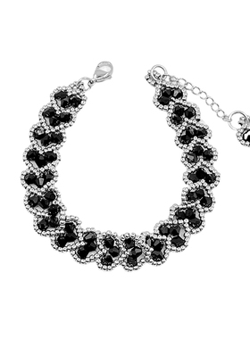 原创银黑爱心纯手作编制水晶手链