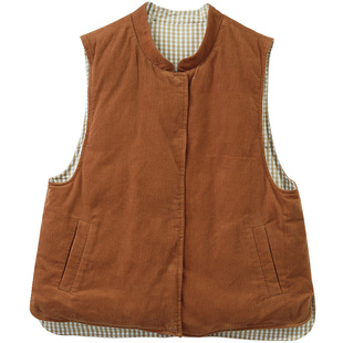 现货【质简生活】复古国风两面穿羽绒马甲女短款冬季加棉直筒长裤