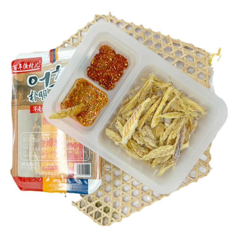 延吉市明太鱼干延边特产朴明太辣味鳕鱼零食90克百年渔村零食盒装