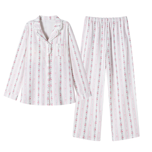 嫚熙春秋纯棉女士睡衣女款可拆卸胸垫柔软长袖家居服套装2025新款