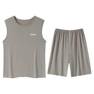 睡衣男莫代尔夏款背心无袖短裤2024新款纯色可外穿男士家居服套装