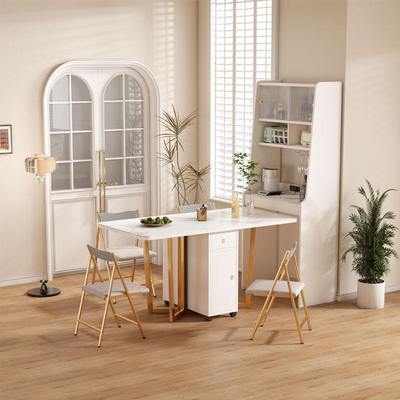 IL岩板折叠餐桌餐边柜一体家用小户型省空间多功能餐桌柜长方形饭