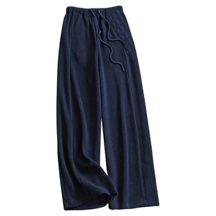 立体挺括透气亲肤抽绳松紧腰宽松直筒裤灯芯绒阔腿裤女休闲裤M054