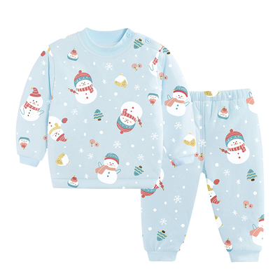 婴儿三层夹棉加厚保暖秋衣套装