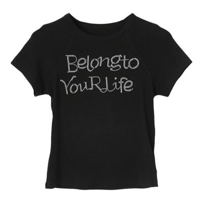 西町村屋美式复古烫钻短袖T恤女