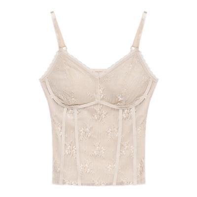 贰羊设计【知芷】法式蕾丝带胸垫吊带背心女外穿内搭显瘦美背内衣