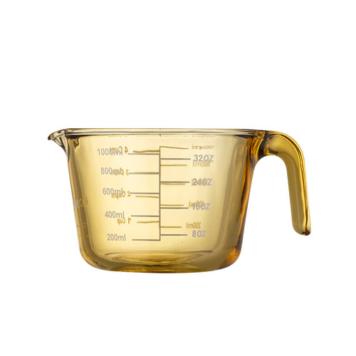 amercook阿米尔牛奶杯加热琥珀色量杯早餐杯带盖烘培量杯耐高温杯