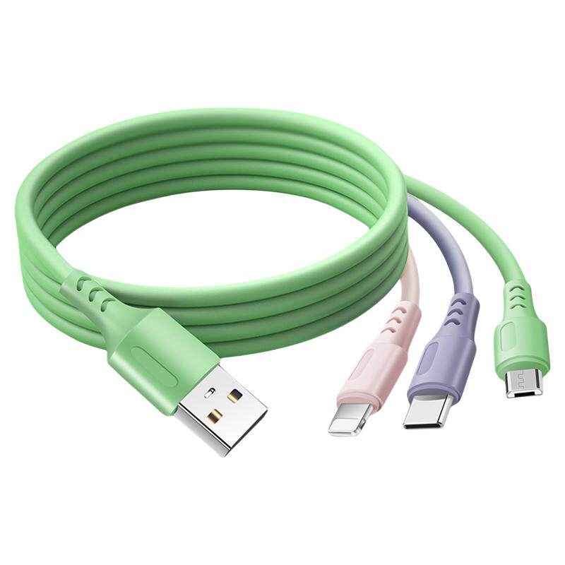 数据线三合一手机充电线器一拖三苹果液态软胶iphone三合一多功能硅适用华为type-c安卓快充加长usb冲电