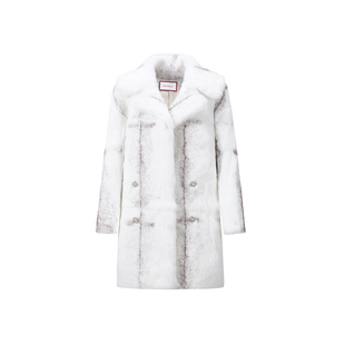 CHICHY高级感兔毛中长款皮毛一体女25冬季新款白色宽松真皮草外套