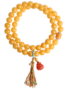 心斋堂鸡油黄蜜蜡钱袋子手串