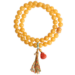心斋堂【钱袋子】天然蜜蜡手串琥珀鸡油黄手链女士绿松石南红配珠