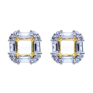 精工925银耳钉空托公主方形双色银饰宝石定制18K金6*6-7*7-8*8