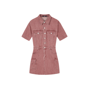 Jamor复古铁锈红牛仔连衣裙2025夏季新款时尚辣妹裙子