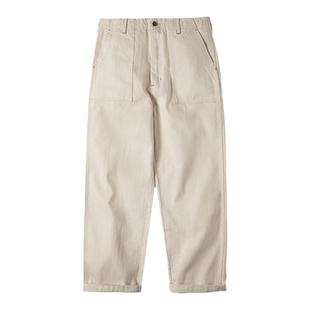 马登工装美式复古棉籽壳米白色休闲牛仔裤耐磨宽松直筒长裤子男秋