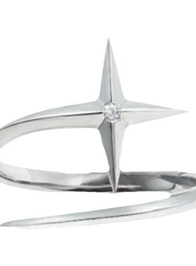 PTC原创925纯银小众戒指女十字星芒极简线条高级感男开口可调节