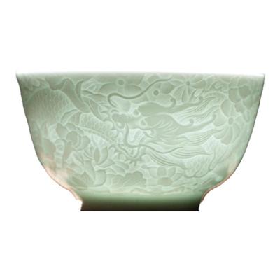 影青雕刻龙凤呈祥对杯礼盒送礼