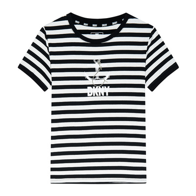 短袖T恤女圆领黑白条纹印花