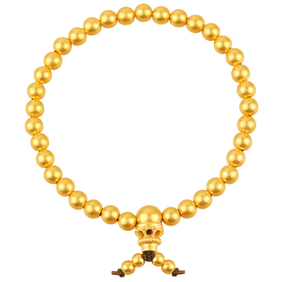 黄金足金实心金珠三通手链散珠古法哑光面金佛珠手串男女款送礼物