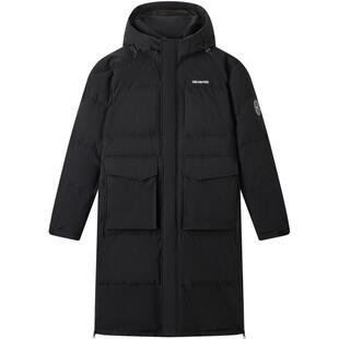 gxgjeans男装 2024年冬季新款黑色加厚过膝保暖长款连帽羽绒服男