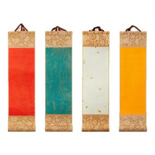 六品堂迷你小卷轴手写挂轴半生熟毛笔字禅意书法作品纸蜡染洒金空白宣纸画轴古风字画国画创作挂画挂件免装裱