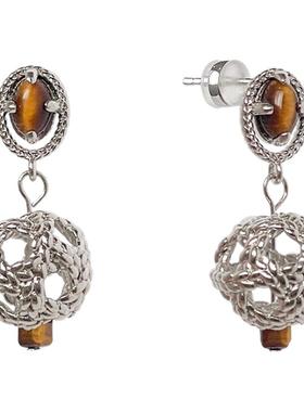 LILIFAN莉莉梵 幸运编织镂空球形虎眼石耳环 原创设计小众礼物