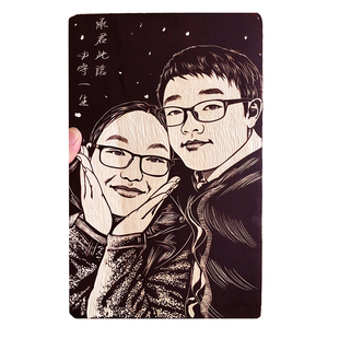 刀刀斋木刻 非遗纯手工木刻画 发图定做 结婚纪念日礼物 送老婆