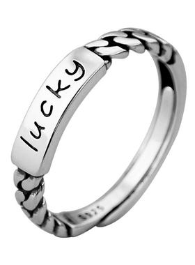 925银字母链条戒指复古时尚情侣