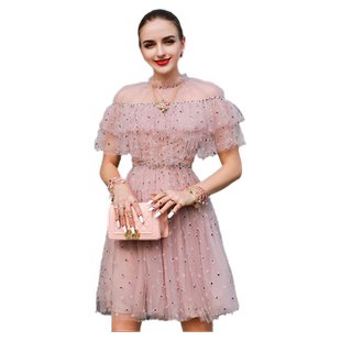 LEEDY新款&ME重工订珠披肩袖修身公主蓬蓬短礼服裙生日晚宴聚会