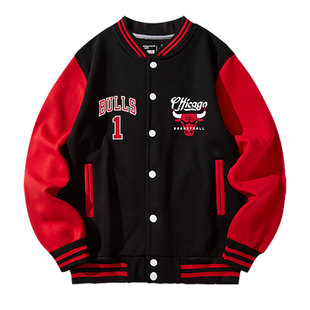 公牛队罗斯篮球运动夹克男秋冬季青少年开衫棒球服训练潮牌外套
