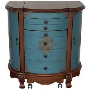 美式翻盖梳妆台欧式复古小户型卧室化妆柜地中海彩绘梳妆桌0026