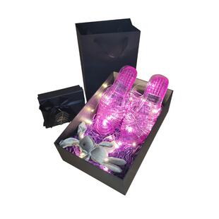 闪光水晶拖鞋礼盒装灰姑娘透明防滑惊喜生日礼物搞笑姐妹闺蜜发光