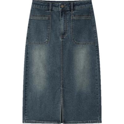 森马显腿长开叉直筒牛仔半身裙女