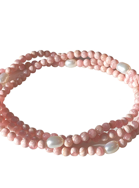 OkFineyard天然真红纹石手链女三圈珍珠串珠小众设计水晶手串手饰