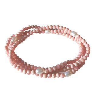 OkFineyard天然真红纹石手链女三圈珍珠串珠小众设计水晶手串手饰