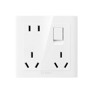 公牛一开八孔插座带开关86型面板多孔暗装免插拔厨房墙壁六孔10A