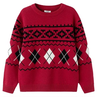 巴拉巴拉男童毛衣中大童纯棉红色针织衫儿童新年毛衫秋冬新款童装