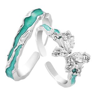 VIVIWELL冰河蝶舞镶钻蝴蝶情侣对戒小众设计风礼物旺财运闺蜜戒指