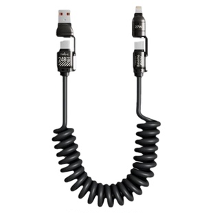 倍魔240w快充2米四合一弹簧数据线弹簧数据线15/16四合一双typec多功能车载CarPlay投屏伸缩二拖二手机充电线