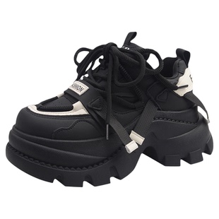 踩屎感松糕厚底老爹鞋女小个子增高黑色运动休闲鞋春季超火潮鞋子