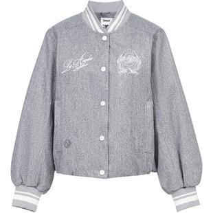 ONLY2025冬季新款NBA舒适刺绣90白鸭绒袖口撞色棒球服羽绒服女