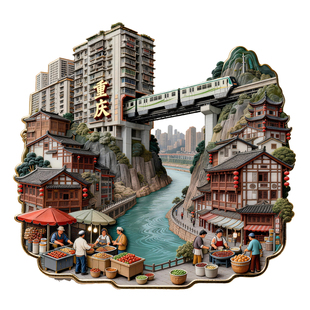 重庆洪崖洞冰箱贴3D浮雕李子坝文创金属旅游纪念品送朋友小礼物