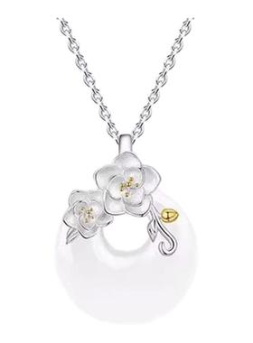 山茶花玉髓平安扣项链女