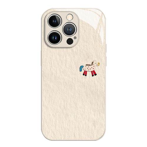油画小木马适用苹果16手机壳iphone15promax马年14plus本命年13mini新年12新款11女生x/8玻璃17过年xs套7/xr