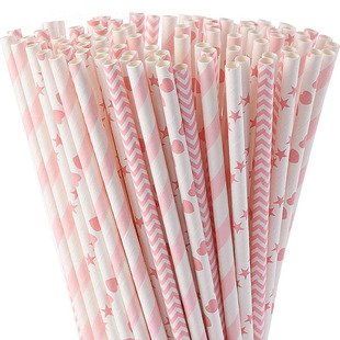 100支一次性小清新纸吸管混装环保饮料吸管亲子手工paper straws