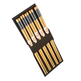 环保楠竹 筷子家用5-10双装天然卡通日式一家人5色分筷防滑竹筷子