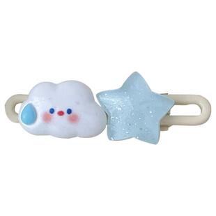 可爱蓝色云朵星星发夹女侧边刘海夹儿童发卡2025新款前额碎发夹子