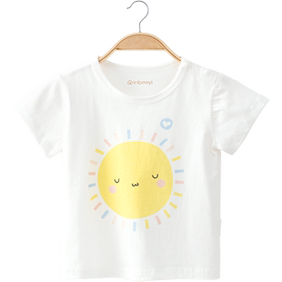 婴蓓依儿童短袖t恤男童女童夏装薄款婴儿宝宝a类纯棉白色半袖上衣